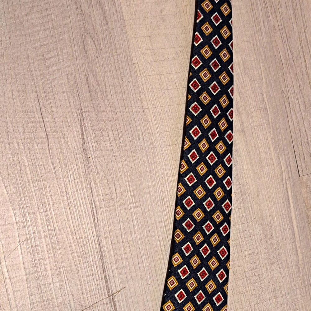 New Noble Men's Designer Geometric Tie Navy Red Gold One Size